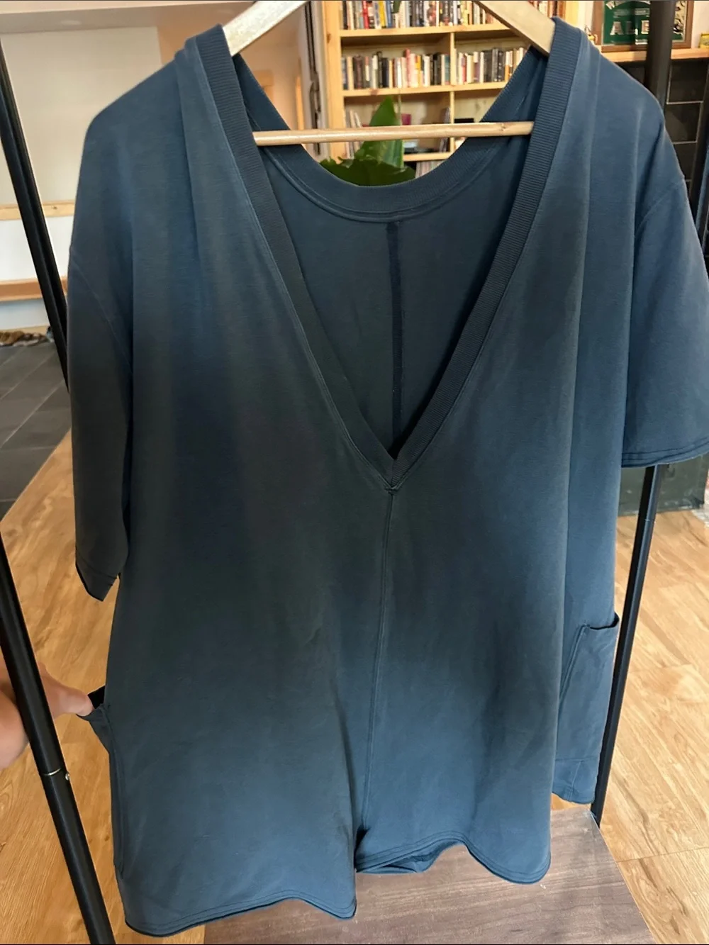 Free People Deep V-Neck Short Sleeve Romper in Charcoal